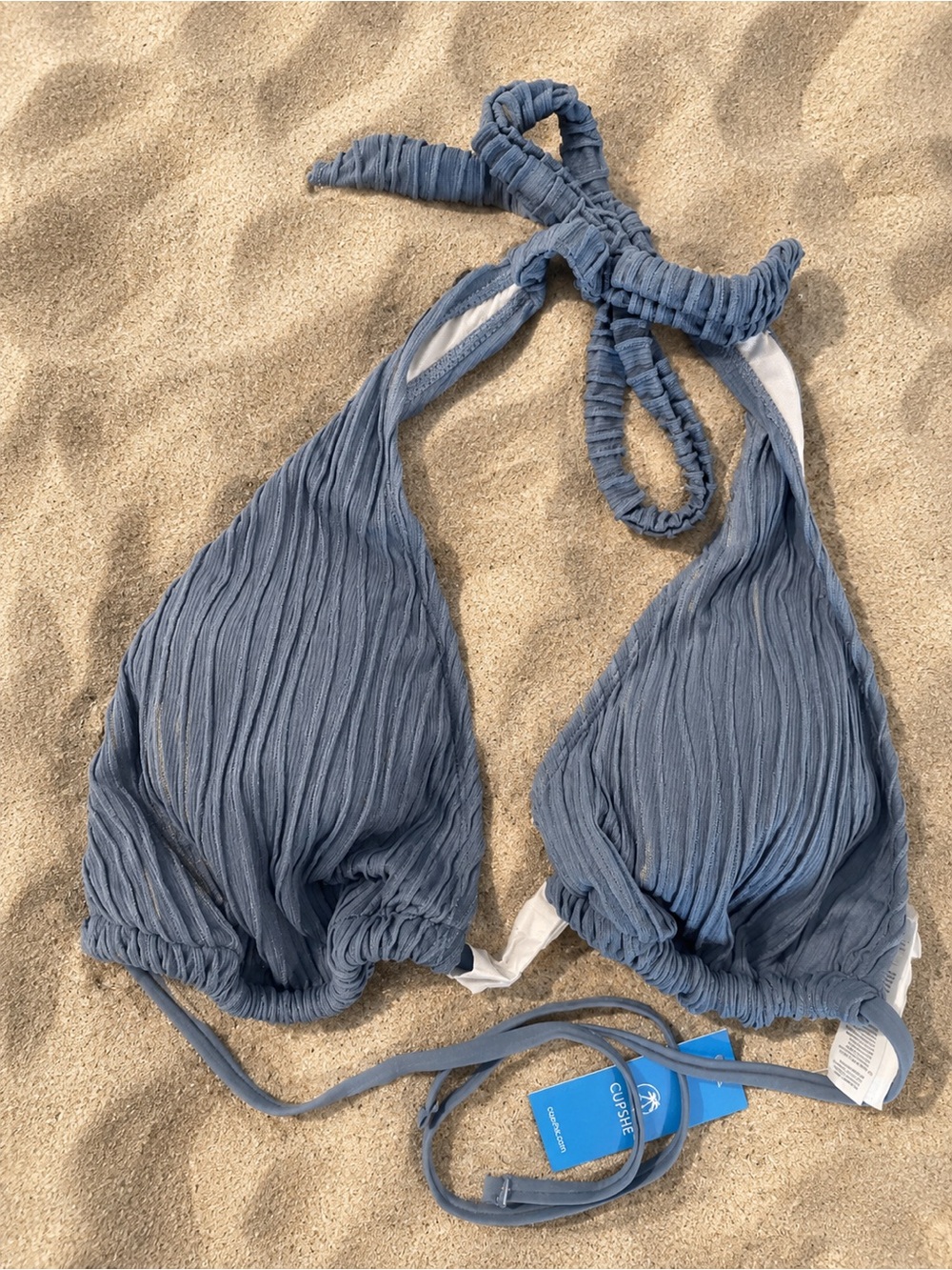 NWT Blue Ribbed Cheeky Bikini with Charm - Picture 2 of 5